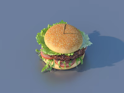 Delicious Hamburger With Sesame Bun Lettuce Tomato And Beef Patty 3d model