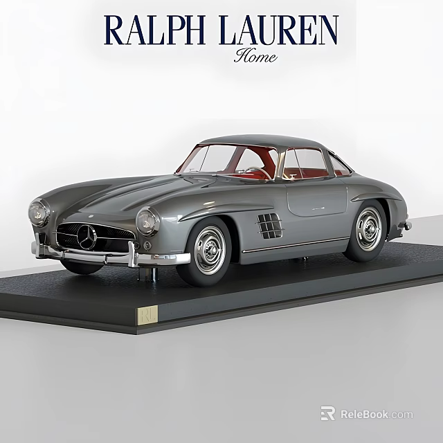 Classic Mercedes Two Door Gray Vintage Model Car on Display Stand 3d model 