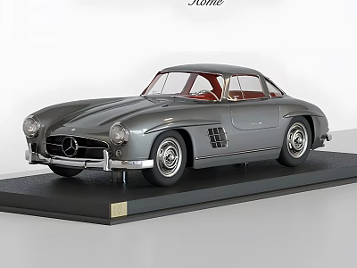 Classic Mercedes Two Door Gray Vintage Model Car on Display Stand 3d model