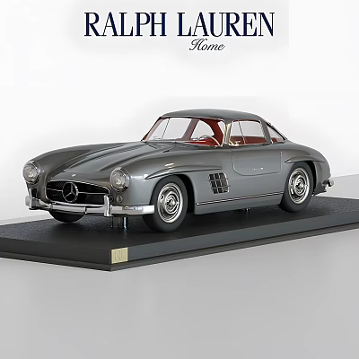 Classic Mercedes Two Door Gray Vintage Model Car on Display Stand 3d model