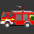 Red Fire Truck With Ladder And Yellow Stripes On Black Background