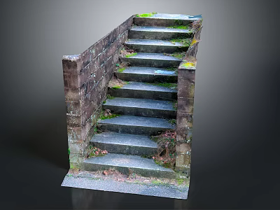 Rustic Stone Staircase With Moss Covered Steps And Stone Side Walls 3d model