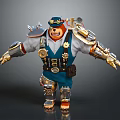 Steampunk Bear Character Wearing Mechanical Armor With Gears Blue Outfit And Badge Decorations
