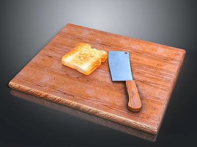 Freshly Made Crispy Toast on Wooden Cutting Board with Sharp Kitchen Knife 3d model