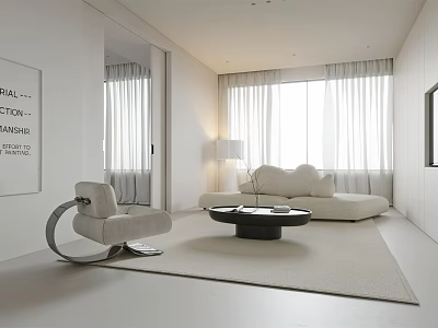 Modern Living Dining Room Interior With White Sofa Coffee Table And Curtains 3d model