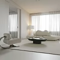 Modern Living Dining Room Interior With White Sofa Coffee Table And Curtains