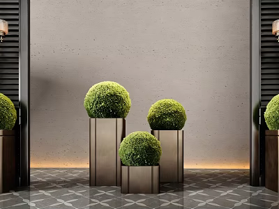 Round Moss Balls on Metal Stands in Modern Interior Decor Setup 3d model