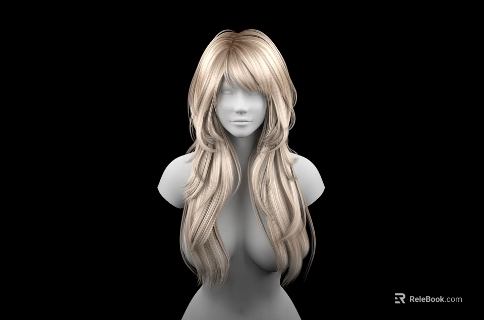 Game Movie Female Character 3D Model with Long Blonde Hair Upper Body on Black Background 3d model 
