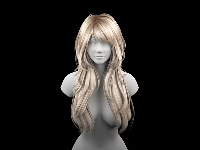 Game Movie Female Character 3D Model with Long Blonde Hair Upper Body on Black Background 3d model