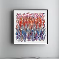 Vibrant Abstract Painting With Splattered Blue Yellow Green White And Black Colors