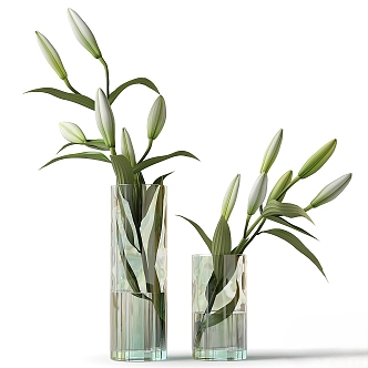 glass vase lily flower 3d model