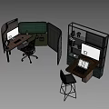 Modern Office Desk With Monitor Laptop Office Chair And Partition