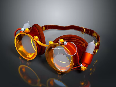 Vintage Style Protective Goggles With Leather Strap Gold Lenses And Metal Accents 3d model