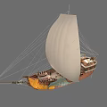 Classic Sailing Boat With White Sail Brown Hull Golden Patterns And Blue Dragon Decoration