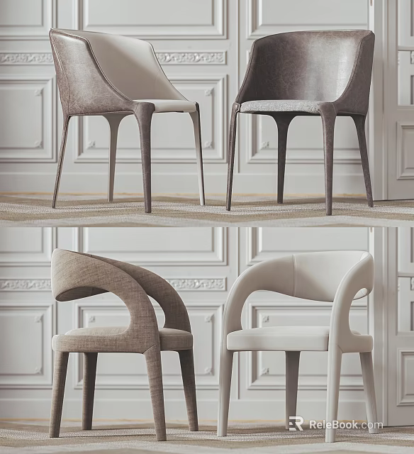 Modern Leisure Chairs With Curved Armrests And Upholstered Seats In Neutral Tones 3d model 