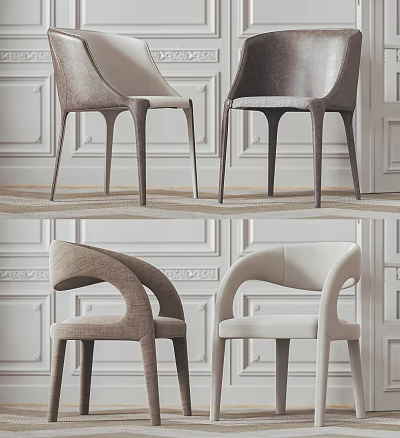 Modern Leisure Chairs With Curved Armrests And Upholstered Seats In Neutral Tones 3d model