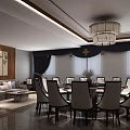 Elegant Private Dining Room Interior With Round Table Chairs Sofa And Chandelier 3d model