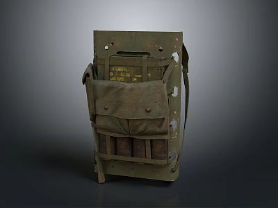 Olive Green Vintage Military Canvas Backpack With Multiple Utility Pockets And Straps 3d model