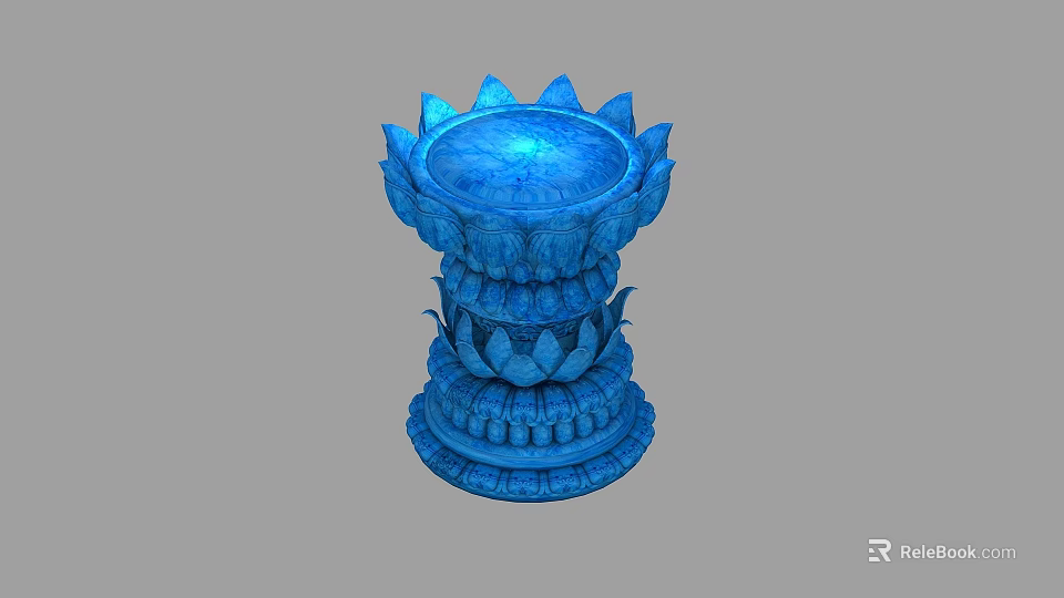Blue Lotus Shaped Decorative Pedestal With Intricate Layered Design And Carved Patterns 3d model 
