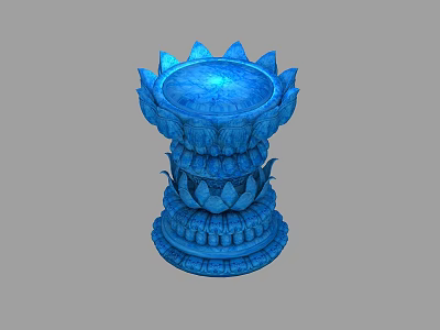 Blue Lotus Shaped Decorative Pedestal With Intricate Layered Design And Carved Patterns 3d model