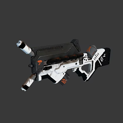 Futuristic Weapon With Black White Orange Color Scheme And Double Barrel Design 3d model Futuristic Weapon With Black White Orange Color Scheme And Double Barrel Design 3d model