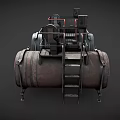 Rustic Industrial Metal Tanks With Red Valves Piping Systems And Protective Grilles