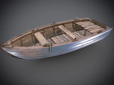 Classic Wooden Boat With Open Hull Wooden Slat Seats And Metal Edges 3d model