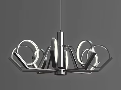 Modern Geometric Chandelier With Circular Rings And Metal Frame LED Lighting 3d model