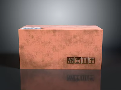 Orange Cardboard Box With Black Icons On Gray Background And Reflection 3d model
