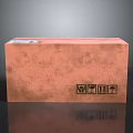 Orange Cardboard Box With Black Icons On Gray Background And Reflection