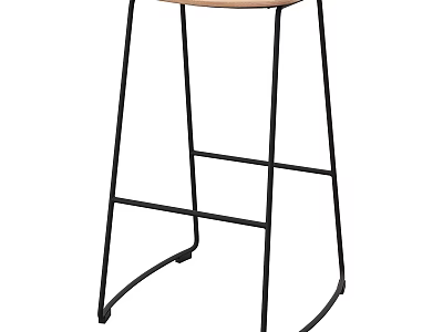 Modern Bar Stool With Wooden Seat And Black Metal Frame For Kitchen Bar 3d model