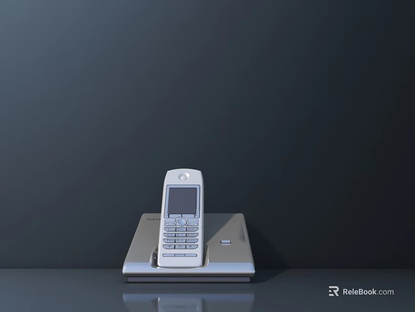 Industrial Communication Equipment White Telephone Set On Gray Base With Dark Background 3d model 