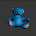 Blue Plush Teddy Bear With Colorful Ears And Paws In Sitting Pose 3d model