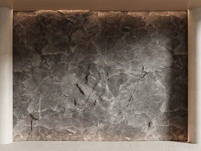 Gray Stone Feature Wall With Cracked Texture Recessed Lighting And Light Frame 3d model