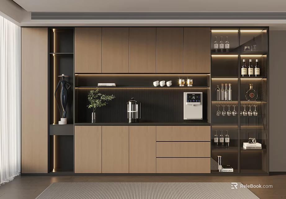 Modern Open Kitchen Interior Design With Island Counter And Wooden Cabinets 3d model 