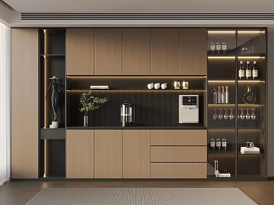 Modern Open Kitchen Interior Design With Island Counter And Wooden Cabinets 3d model