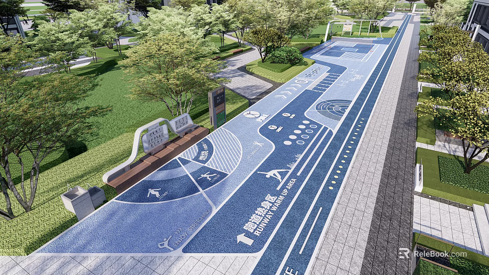 Fire Rescue Access Area with Clear Ground Markings and Surrounding Greenery Path Design 3d model 