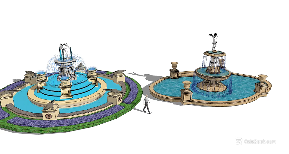 Ornate Multi tiered Fountain With Sculptural Figures And Decorative Surrounding Steps 3d model 