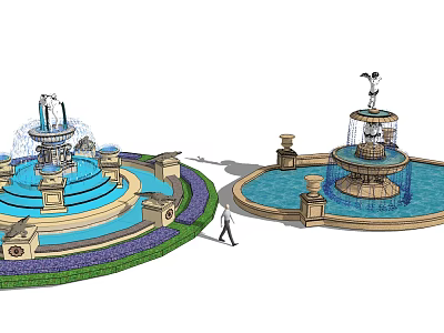 Ornate Multi tiered Fountain With Sculptural Figures And Decorative Surrounding Steps 3d model