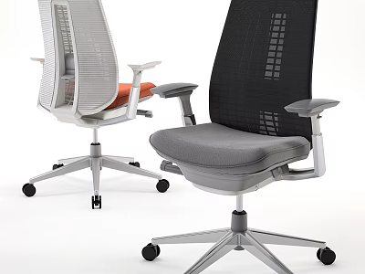 Ergonomic Modern Office Desk Chair Set Mesh Design Black White Silver Base Wheels 3d model