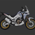 Adventure Motorcycle With White Body Red Patterns Blue Seat And Gold Wheels