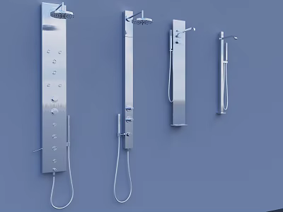 Modern Stainless Steel Wall Mounted Shower Systems With Various Designs And Handheld Sprayers 3d model