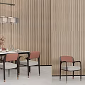 Modern Dining Table And Chairs Set With Wooden Panel Wall And Pendant Light 3d model