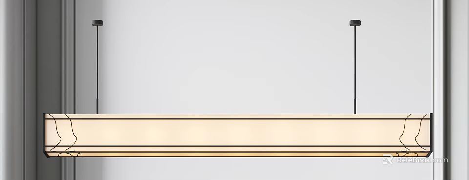 Modern Long Rectangular Chandelier With Gold Frame White Shade Minimalist Interior Ceiling Hanging 3d model