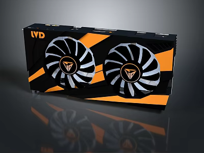 LVD Computer Graphics Card with Dual Fans Black White Stripes and Orange Accents 3d model