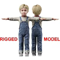 Two Kids Rigged Model In Denim Overalls With Arms Outstretched