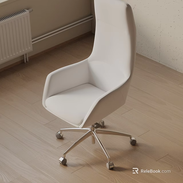 White Modern Office Chair With Leather Upholstered High Back Metal Base Caster Wheels 3d model 