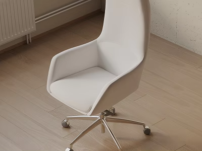 White Modern Office Chair With Leather Upholstered High Back Metal Base Caster Wheels 3d model
