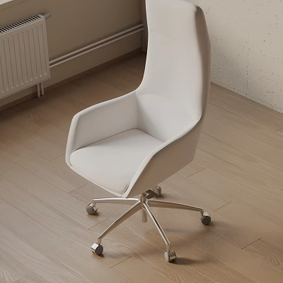 White Modern Office Chair With Leather Upholstered High Back Metal Base Caster Wheels 3d model