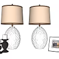 Black and White Leaf Patterned Table Lamps with Candles and Photo Frames 3d model